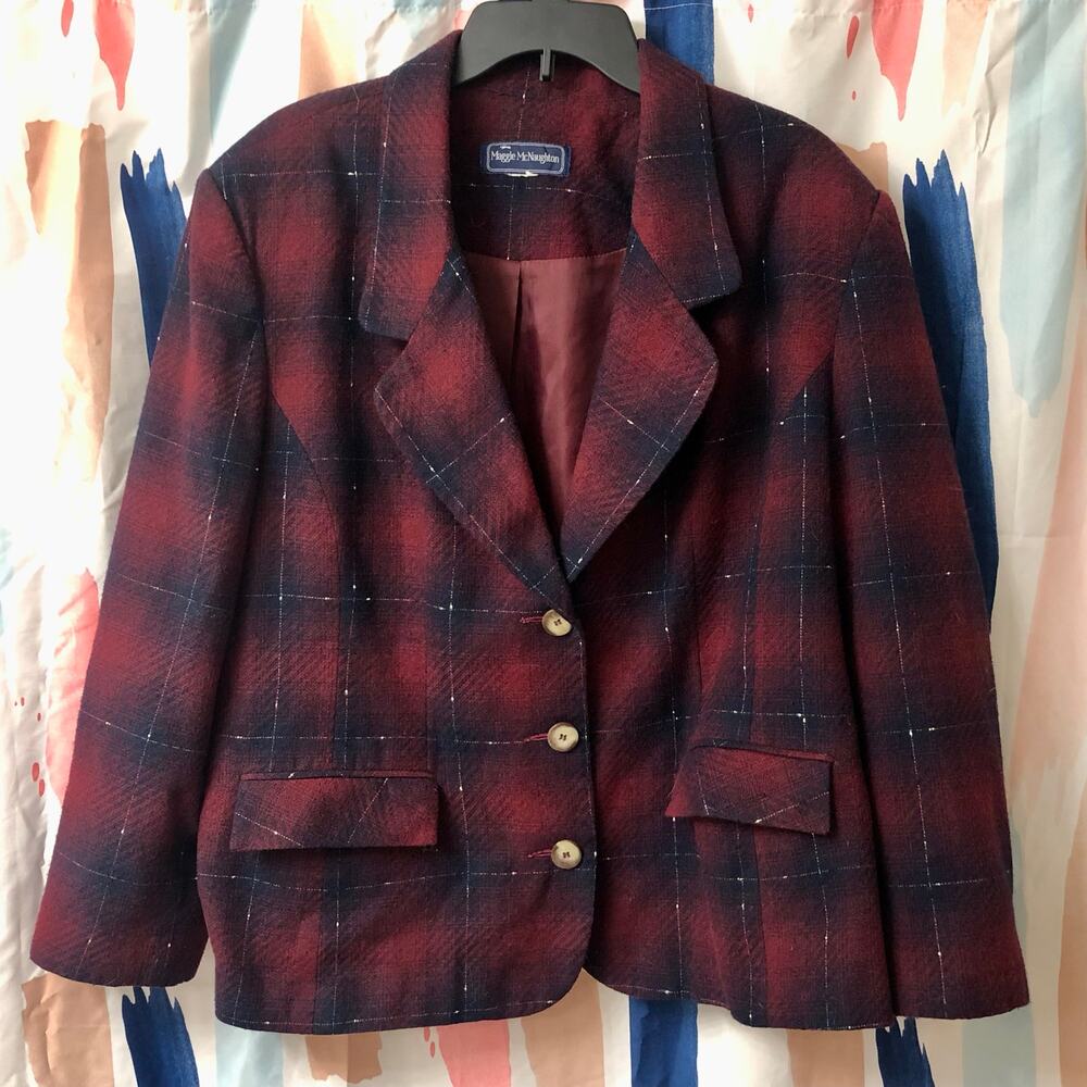Maggie McNaughton Vintage Red, Blue, and Silver Suit Jacket Blazer